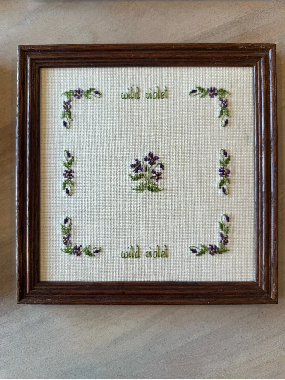 Set of Four Floral Embroidered Wall Frames - Brown